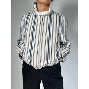 NWT Madewell Womans Blazer Striped Zipper Front Bomber Jacket XS White Navy